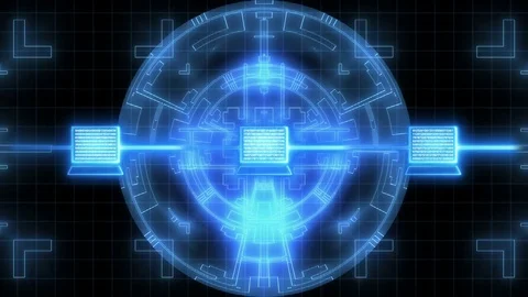Digital Cyber Interface. Digital Data in Network. Blue Stock Footage 74597959