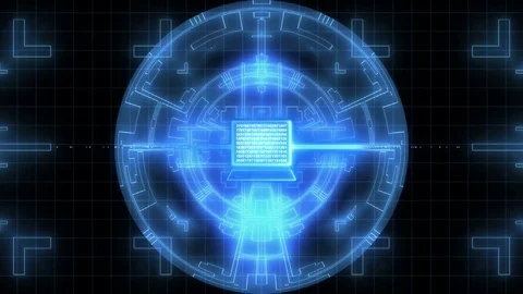 Digital Cyber Interface. Digital Data. Blue Stock Footage 74598014
