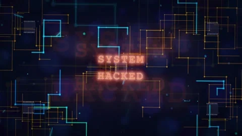 Digital Cyber Security Breach Animation with System Hacked Warning and Abstract Stock Footage 336775100