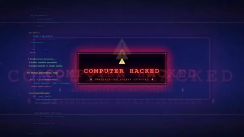 Digital Cyber Security Breach Animation with Computer Hacked Warning Message Stock Footage 336775191