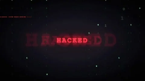 Digital Cyber Security Breach Animation with Red Hacked Warning Text and Binary Stock Footage 336777640