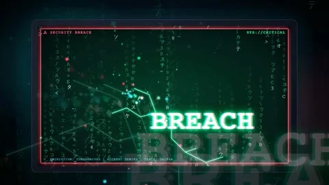 Digital Cyber Security Breach Animation with Access Denied Warning on Stock Footage 341827025
