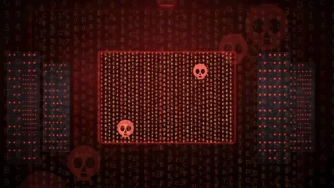 Digital Cyber Security Breach Animation with Red Binary Code and Glitching Stock-Footage 343158566