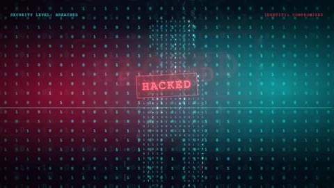 Digital Cyber Security Breach Animation with Binary Code and Hacked Warning Video stock 343161854