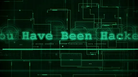 Digital Cyber Security Breach Animation with Green Matrix Code and Hacked Video stock 343164450