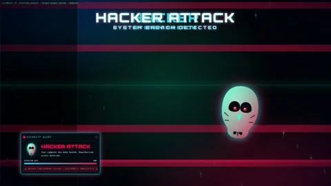 Digital Cyber Security Breach Animation with Hacker Attack Warning and Glitchy Stock Footage 345757587