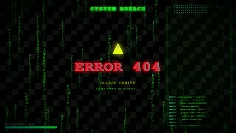 Digital Cyber Security Breach Animation with Green Matrix Code and Red Error Stock Footage 345766314