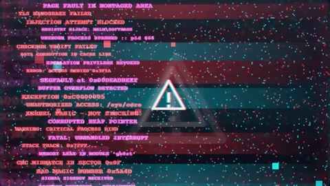 Digital Cyber Security Breach with Red Warning Alerts and Glitching Computer 库存影片 343160010