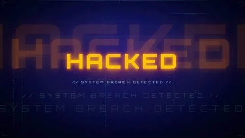Digital Cyber Security Breach Warning with Hacked Text and System Error Glitch Stock Footage 336777763