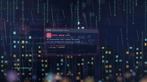 Digital Cyber Security Concept with Falling Code and Fatal Error Warning on Stock-Footage 343151968