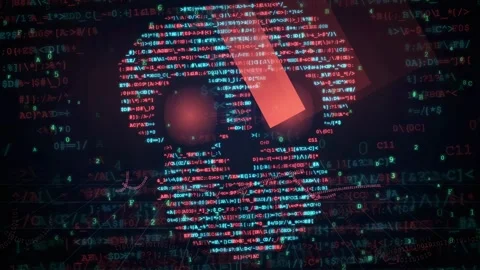 Digital Cyber Security Concept with Glowing Binary Code and Padlock Icons on Stock-Footage 341833452