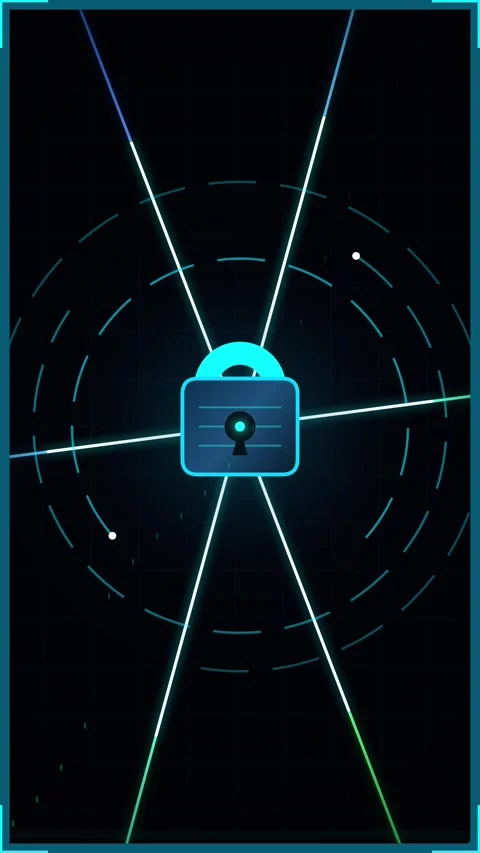 Digital Cyber Security Concept with Glowing Padlock and Data Lines Stock Footage 346203046