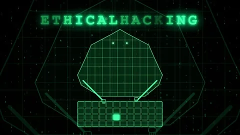 Digital Cyber Security Concept with Green Matrix Grid and Ethical Hacking Text Stock Footage 343153066