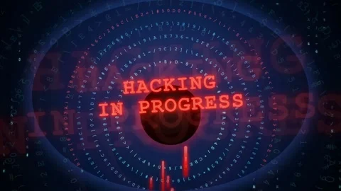Digital Cyber Security Concept with Hacking in Progress Warning Text and Glitch Stock Footage 343162121