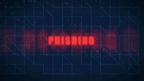 Digital Cyber Security Concept with Red Phishing Text and Warning Message on Stock Footage 336774567