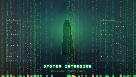 Digital Cyber Security Concept with System Intrusion Warning and Falling Binary Stock Footage 341830059