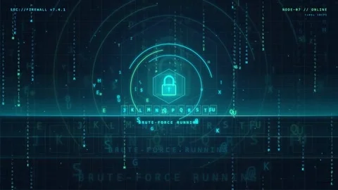 Digital Cyber Security Interface with Animated Padlock and Data Encryption Stock Footage 343165414