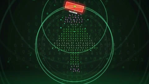 Digital Cyber Security Interface with Binary Code Tree and Red Warning Alert 動画素材 341828096