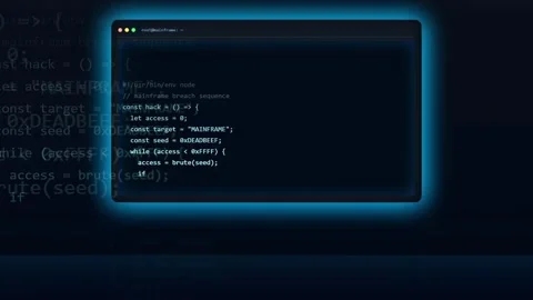Digital Cyber Security Interface with Coding Scripts and Access Denied Warning Stock Footage 343168199
