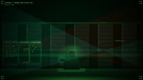 Digital Cyber Security Interface with Data Breach Warning and Green Matrix Code Stock Footage 345756176