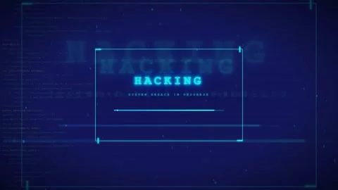 Digital Cyber Security Interface with Hacking Text and Glitch Effects on Blue Stock Footage 336776436