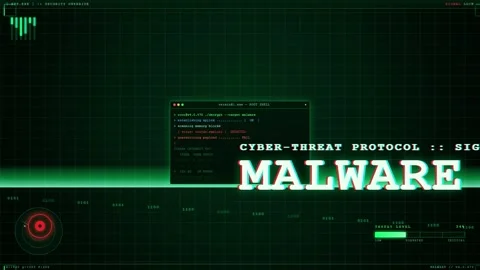 Digital Cyber Security Interface with Malware Warning and Scrolling Computer Stock Footage 345755673