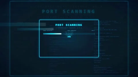 Digital Cyber Security Interface Showing Port Scanning Progress Bar on Dark Stock Footage 336775405