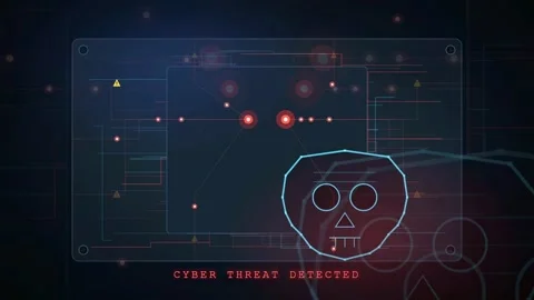 Digital Cyber Security Interface Showing Cyber Threat Detected Warning with Stock Footage 341834381