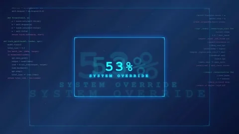 Digital Cyber Security Interface with System Override Warning and Increasing Stock Footage 336772210