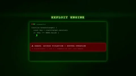 Digital Cyber Security Interface with System Breached Warning and Blockchain Stock Footage 345760552