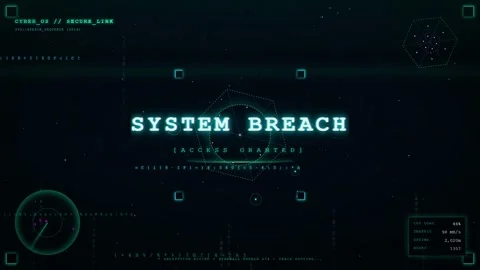Digital Cyber Security Interface with System Breach Warning and Glitchy Data Stock Footage 345765738