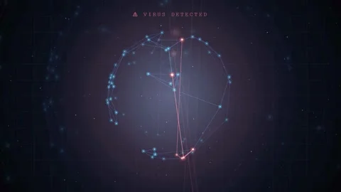Digital Cyber Security Interface with Virus Detected Warning and Rotating Stock Footage 343152119