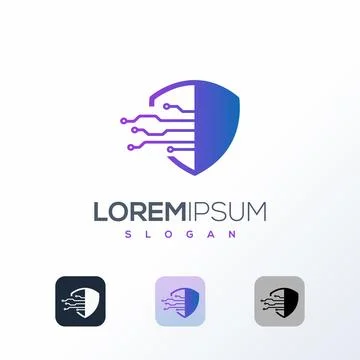 Digital Cyber security logo design with shield vector template. Stock Illustration