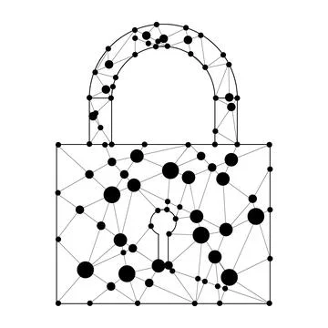Digital cyber security network connection padlock icon with dots and lines Stock Illustration