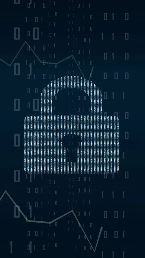 Digital Cyber Security Padlock Animation Made of Binary Code Particles Stockbeeldmateriaal 344817862