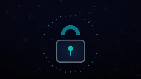 Digital Cyber Security Padlock Icon Animation on Dark Background Stock Footage 347810843