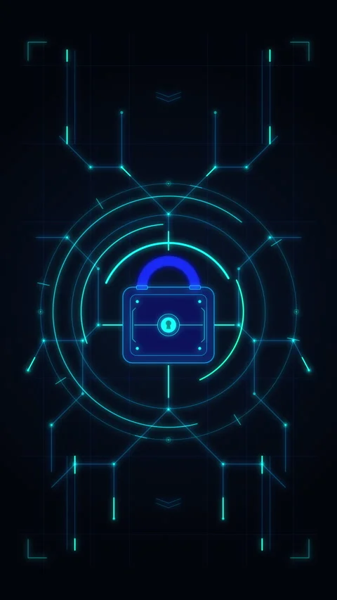 Digital cyber security padlock technology protection network data safe Stock Footage 347558373