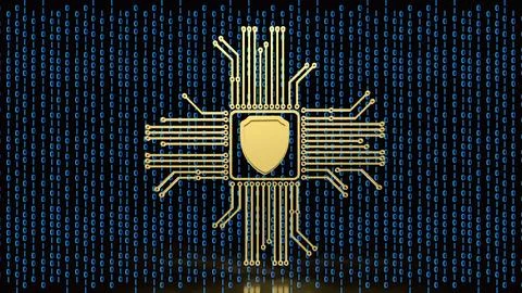 Digital Cyber Security Shield Circuit 3d render.. Stockillustratie