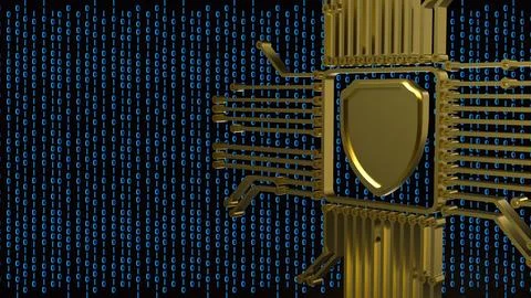 Digital Cyber Security Shield Circuit 3d render.. Stock Illustration