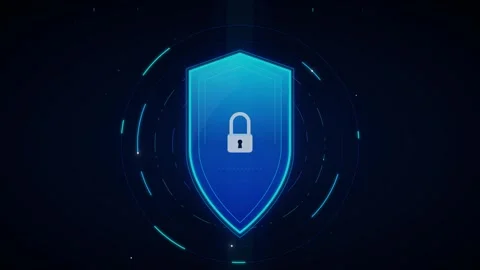 Digital cyber security shield with glowing padlock and hud interface animat.. Stock Footage 337559750