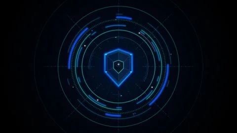 Digital cyber security shield hud interface with rotating data circles and .. Stock Footage 337559722