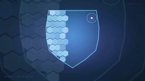 Digital Cyber Security Shield Interface with Hexagonal Grid and Incoming Data Stock Footage 341833370