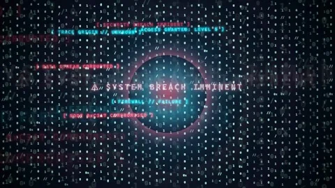 Digital Cyber Security System Breach Warning with Glitch Effects and Data Stock Footage 343170530