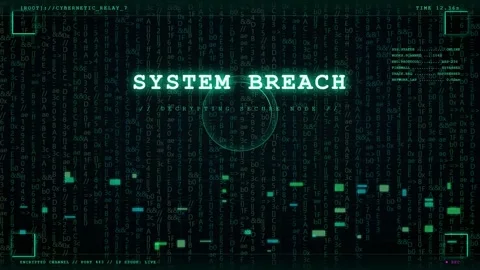 Digital Cyber Security System Breach Warning with Glitching Data and Matrix Stock Footage 345766304