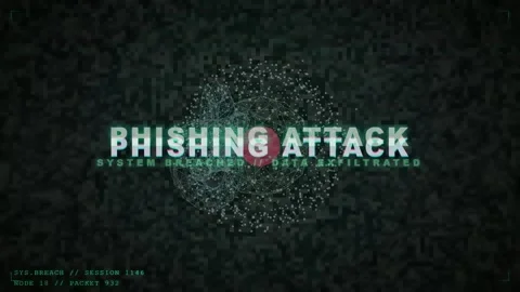 Digital Cyber Security Warning Screen Displaying Phishing Attack and System Stock Footage 345757381