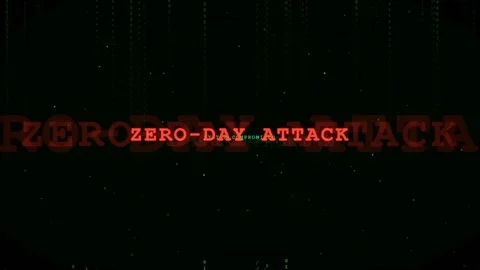 Digital Cyber Security Warning with Zero Day Attack Text on Black Matrix Video stock 336773516
