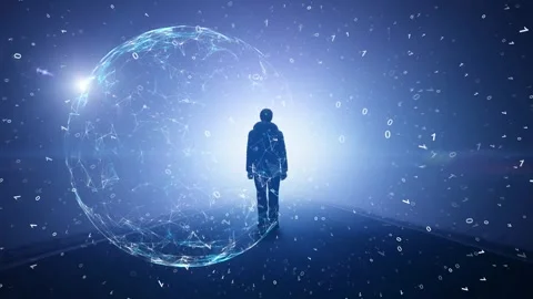 Digital cyber space sphere data with businessman Stock Footage 344145755
