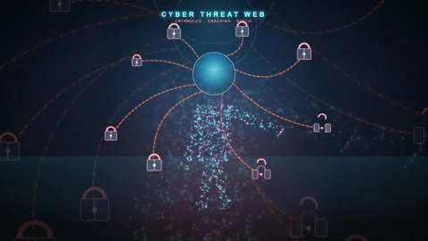 Digital Cyber Threat Web Visualization with Interconnected Nodes and Security 動画素材 341818797