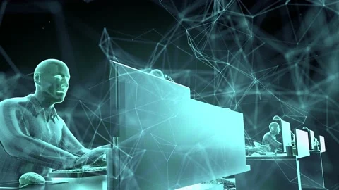 Digital Cyber Workers Bots 4k Stock Footage 145834760
