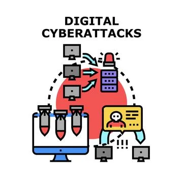 Digital cyberattacks concept illustrating data security risks 库存插图